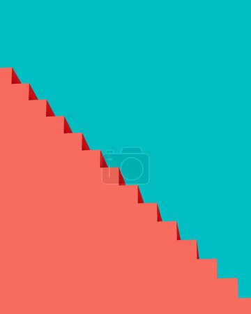 Téléchargez les photos : Escalier Red Sunny Steps Bleu Turquoise Sky Vacances d'été Fond Illustration 3D rendre rendu numérique - en image libre de droit