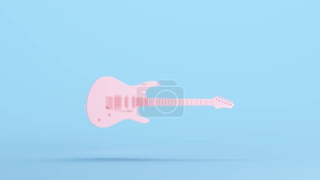 Photo for Pink Electric Guitar Musical Instrument Classic Harmonics Hobby Music Strings Kitsch Blue Background 3d illustration render digital rendering - Royalty Free Image