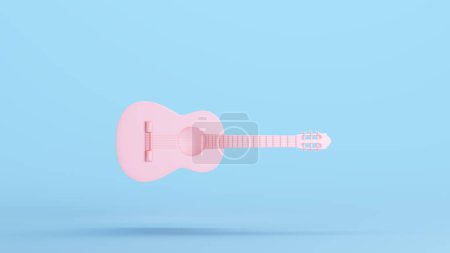 Photo for Pink Acoustic Guitar Musical Instrument Classic Harmonics Hobby Music Strings Kitsch Blue Background 3d illustration render digital rendering - Royalty Free Image