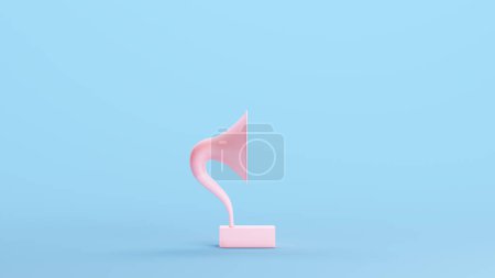 Photo for Pink Gramophone Record Player Turntable Music Vintage Style Gen Z Kitsch Blue Background Side View 3d illustration render digital rendering - Royalty Free Image