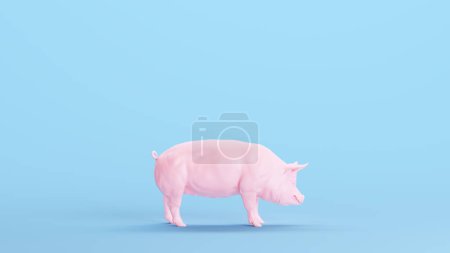 Photo for Pink Pig Pork Belly Butchers Diagram Hams Gammon Meat Kitsch Blue Background 3d illustration render digital rendering - Royalty Free Image