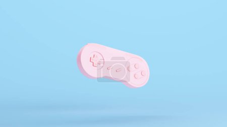 Photo for Pink Retro Console Gaming Controller Classic Video Game Pad Buttons Peripheral Analogue Fun Kitsch Blue Background 3d illustration render digital rendering - Royalty Free Image