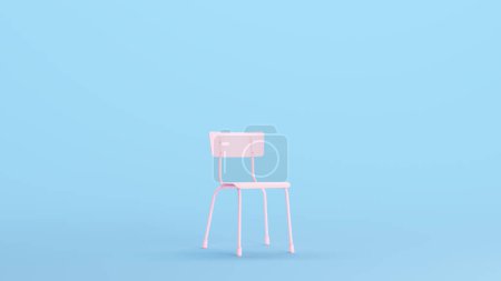 Téléchargez les photos : Chaise Rose Chaise d'école Siège vide Style de vie moderne Vintage Kitsch Bleu Arrière-plan Vue Trimestre Illustration 3D rendre rendu numérique - en image libre de droit