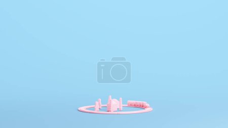 Téléchargez les photos : Train de jouets rose enfants en bois tendance élégant Kitsch bleu fond illustration 3d rendre rendu numérique - en image libre de droit