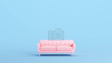 Photo for Pink Sofa Couch Modern Trendy Stylish Contemporary Furniture Kitsch Blue Background Front View 3d illustration render digital rendering - Royalty Free Image