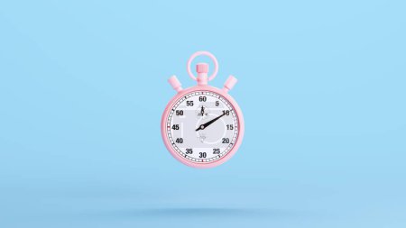Photo for Pink Stopwatch Sports Precision Measurement Competition Chronometer Equipment Minute Seconds Blue Kitsch Background 3d illustration render digital rendering - Royalty Free Image