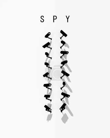 Téléchargez les photos : Caméras espion CCTV Couverture livre blanc Oeuvre d'art Bâtiment Surveillance Sunny 3d illustration rendre rendu numérique - en image libre de droit