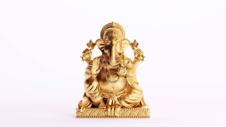 Téléchargez les photos : Or Golden Hindu God Ganesha Ganesh Elephant Head Richesse religieuse Luxe Art Blanc Fond Illustration 3d rendre rendu numérique - en image libre de droit