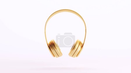 Téléchargez les photos : Or Golden Headphones Art Richesse Blanc Arrière-plan 3d illustration rendre rendu numérique - en image libre de droit