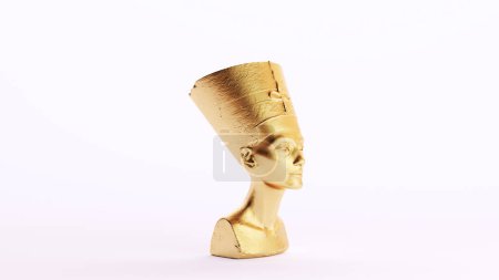 Téléchargez les photos : Or Or Néfertiti Buste Reine Africaine Idole Égyptienne Femmes Art Richesse Quartier Vue Blanc Fond 3d illustration rendre rendu numérique - en image libre de droit