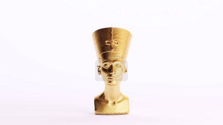 Téléchargez les photos : Or Or Néfertiti Buste Reine Africaine Idole Égyptienne Femmes Art Richesse Vue de face Blanc Arrière-plan 3d illustration rendre rendu numérique - en image libre de droit
