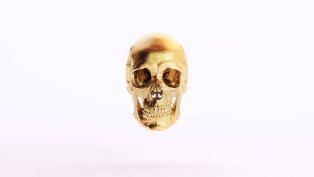 Téléchargez les photos : Or Golden Skull Human Jaw Art Richesse Blanc fond illustration 3d rendre le rendu numérique - en image libre de droit