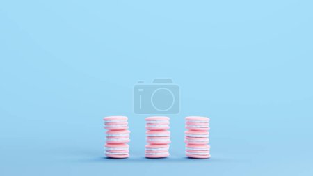 Téléchargez les photos : Macrons roses Macarons Macarons Stack Bakery Luxe Été Sucré Dessert Bleu Kitsch Fond Illustration 3d rendre rendu numérique - en image libre de droit