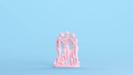 Photo for Pink The Three Graces Daughters Of Zeus Sculpture Statue Embracing Greek Roman Goddesses Blue Kitsch Background 3d illustration render digital rendering - Royalty Free Image