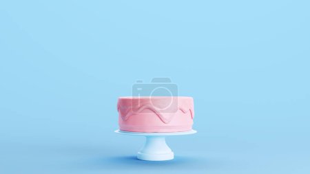 Photo for Pink Big Cake Bakery Luxury Summer Sweet Cream Dessert Blue Kitsch Background 3d illustration render digital rendering - Royalty Free Image
