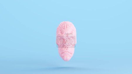 Photo for Pink Alien Bust Face Head Sculpture Decoration Statue Blue Kitsch Background 3d illustration render digital rendering - Royalty Free Image