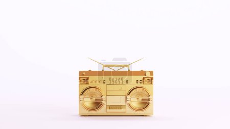 Foto de Gold Boombox Retro Stereo Cassette Player Golden Luxury Art Decorative Wealth Elite White Background 3d illustration render digital rendering - Imagen libre de derechos