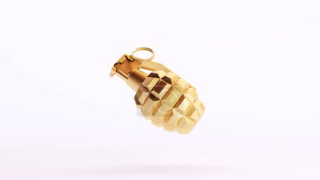 Téléchargez les photos : Grenade d'or Arme rétro Art de luxe doré Richesse décorative Elite White Arrière-plan 3d illustration rendre rendu numérique - en image libre de droit