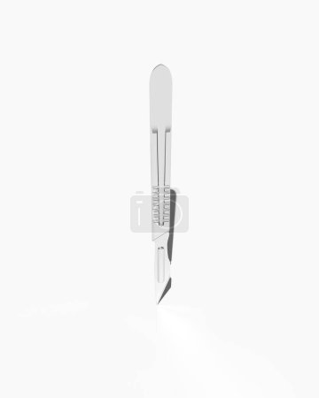 Foto de Instrumento quirúrgico de la cuchilla del bisturí Cirugía vertical balanceada Equipo de robo de acero inoxidable de precisión Corte médico especializado Cuidado de la salud Fondo blanco Ilustración 3D renderizado digital - Imagen libre de derechos