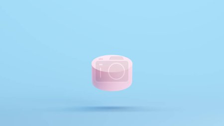 Foto de Cilindro rosa flotante forma geométrica sólida estructura redonda Kitsch fondo azul 3d ilustración renderizado digital - Imagen libre de derechos