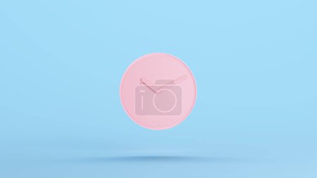 Foto de Reloj rosa cara pared círculo tiempo número hora minuto mano azul Kitsch fondo 3d ilustración renderizado digital - Imagen libre de derechos
