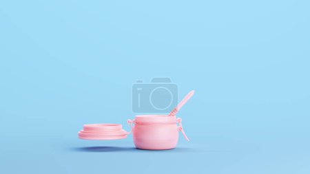 Photo for Pink Mason Jar Kitchenware Preserve Food Storage Container Stylish Trendy Jar Pot Kitsch Blue Background 3d illustration render digital rendering - Royalty Free Image