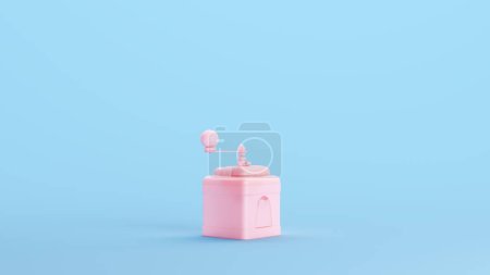 Foto de Molinillo de café rosa mango giratorio utensilios de cocina vintage con estilo de moda Kitsch fondo azul 3d ilustración renderizado digital - Imagen libre de derechos