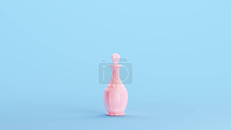 Téléchargez les photos : Décanteur rose Élégante bouteille vintage Vin Conteneur de luxe Kitsch Bleu fond illustration 3d rendre rendu numérique - en image libre de droit