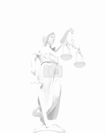 Foto de Estatua de la Justicia de la Dama Blanca Personificación del sistema judicial Protección tradicional y equilibrio Fuerza moral para el bien y la ley Fondo blanco Ilustración 3D renderizado digital - Imagen libre de derechos