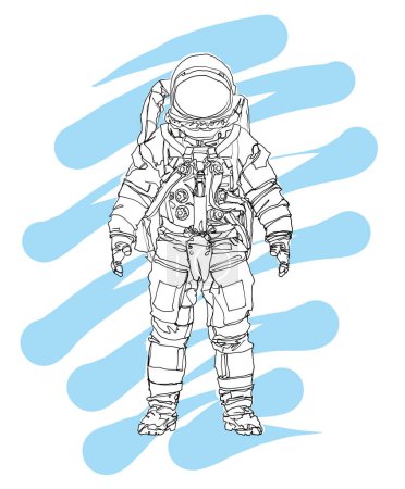 Photo for Astronaut Line Drawing Spaceman Hand Drawn Blue Splash Graphic Retro Illustration Overlay Layer Illustration - Royalty Free Image