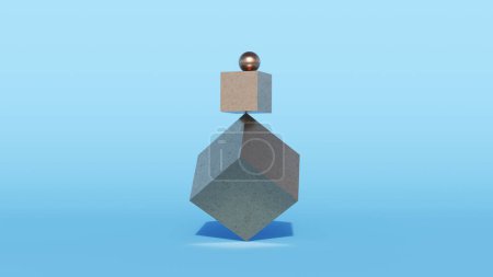 Téléchargez les photos : Balance en bronze Harmony Cube Sphère Égalité des chances Répartition du poids Bleu Fond Illustration 3d rendu rendu numérique - en image libre de droit