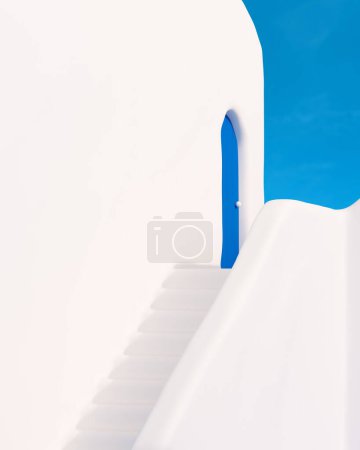 Foto de Griego mediterráneo vacaciones casa blanca azul puerta lujo soleado vacaciones 3d ilustración renderizado digital - Imagen libre de derechos