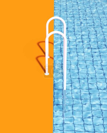 Téléchargez les photos : Piscine Orange Bleu Blanc Retro Luxe Vacances d'été Eau Illustration 3D rendre rendu numérique - en image libre de droit