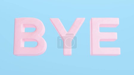 Téléchargez les photos : Rose Bye Typographie Dactylographie Mot Texte Tendance Rétro Kitsch Bleu Fond Illustration 3D rendre rendu numérique - en image libre de droit