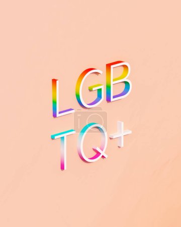 Téléchargez les photos : LGBTQ + Lettres Célébration de la fierté arc-en-ciel Lesbienne Gay Bisexuelle Trans Transgenre Queer + Multicolore Pêche Contexte Illustration 3D rendre le rendu numérique - en image libre de droit