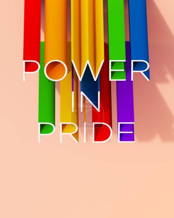 Foto de LGB LGBT LGBTQ LGBTQIAS2 Orgullo en poder Texto en 3D Typescript Abstract Rainbow Celebration Colores Melocotón Fondo Ilustración en 3D renderizado digital - Imagen libre de derechos