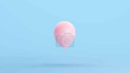 Rosa Luftballon schwimmend Happy Birthday Helium Dekoration Feier feiern Kitsch Blauer Hintergrund 3D-Illustration rendern digitales Rendering