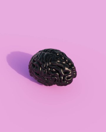 Foto de Negro brillante cerebro mente humana inteligencia órgano anatomía luz del sol rosa fondo 3d ilustración renderizado digital - Imagen libre de derechos