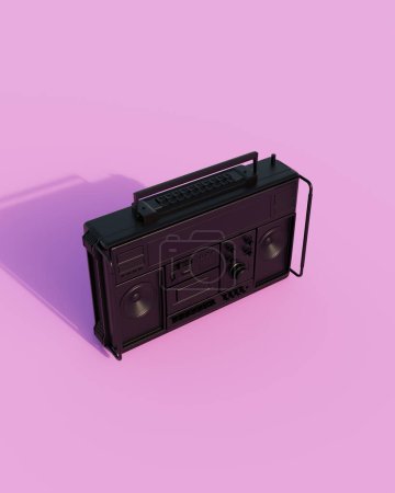 Photo for Black shiny boombox cassette player ghetto blaster sunlight gen z pink background 3d illustration render digital rendering - Royalty Free Image