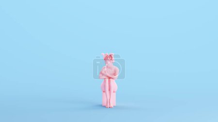 Photo for Pink medusa woman sitting gorgon Greek female kitsch blue background 3d illustration render digital rendering - Royalty Free Image
