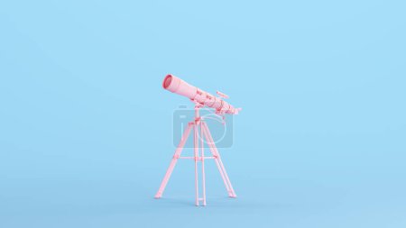Photo for Pink telescope lenses astronomy equipment whimsy star gazing tripod soft gen z hobby kitsch blue background 3d illustration render digital rendering - Royalty Free Image