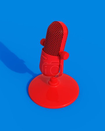 Photo for Microphone red music radio mic audio sound studio retro equipment voice blue background 3d illustration render digital rendering - Royalty Free Image