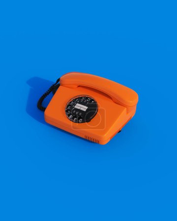 Téléchargez les photos : Orange vintage telephone nostalgia 80s 90s retro kitsch blue background wallpaper 3d illustration render digital rendering - en image libre de droit