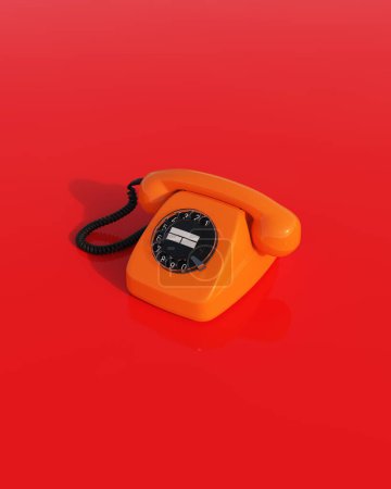 Téléchargez les photos : Orange vintage téléphone nostalgie années 80 90s rétro kitsch fond d'écran rouge illustration 3d rendre rendu numérique - en image libre de droit