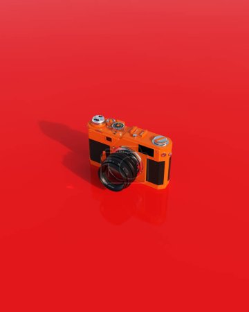Téléchargez les photos : Orange vintage caméra nostalgie années 80 90s rétro kitsch fond d'écran rouge illustration 3d rendre rendu numérique - en image libre de droit