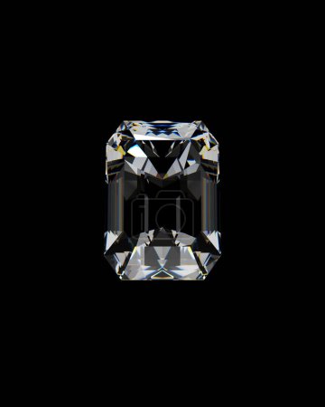 Natural resources step cut diamond cut and polished beautiful jewel gemstone with refracted facets of light antiquity clarity chromatic aberration black background 3d illustration render
