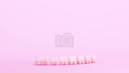Foto de Juguete rosa tren niños moda de madera kitsch fondo rosa 3d ilustración renderizado digital - Imagen libre de derechos