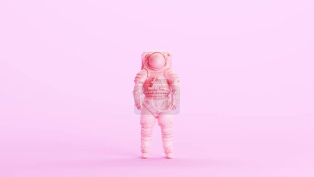 Photo for Pink spaceman astronaut cosmonaut space walk suit helmet retro kitsch pink background front view 3d illustration render digital rendering - Royalty Free Image