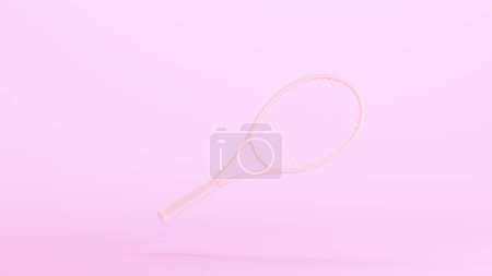 Foto de Raqueta de tenis rosa cuerdas de raqueta equipo deportivo entrenamiento divertido kitsch fondo rosa 3d ilustración renderizado digital - Imagen libre de derechos