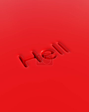 Photo for Red hell typography typescript soft round depressed shiny plastic stylish funky bright vivid red background 3d illustration render - Royalty Free Image